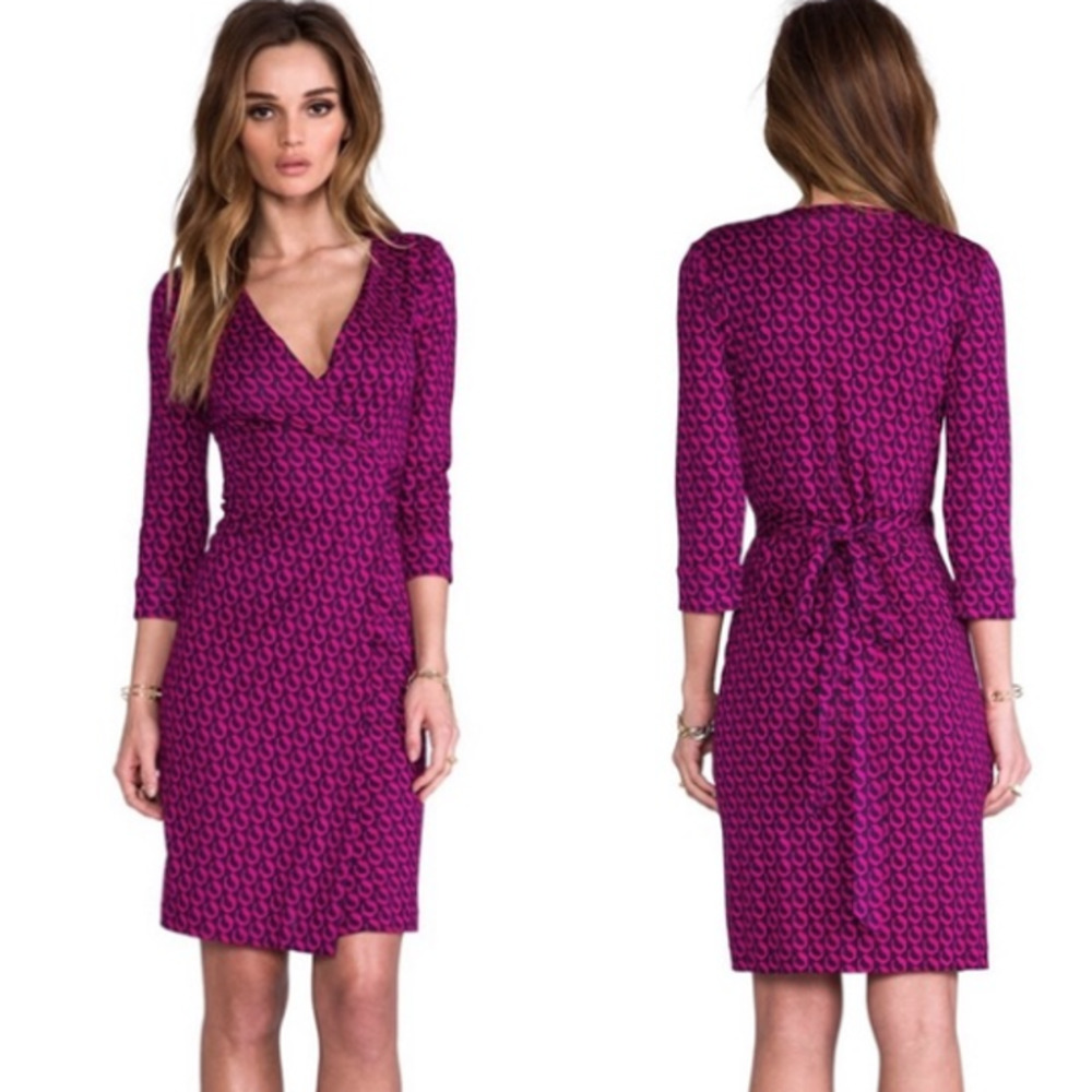 DVF Julian Two Silk Magenta Leo Chain Wrap Dress 6